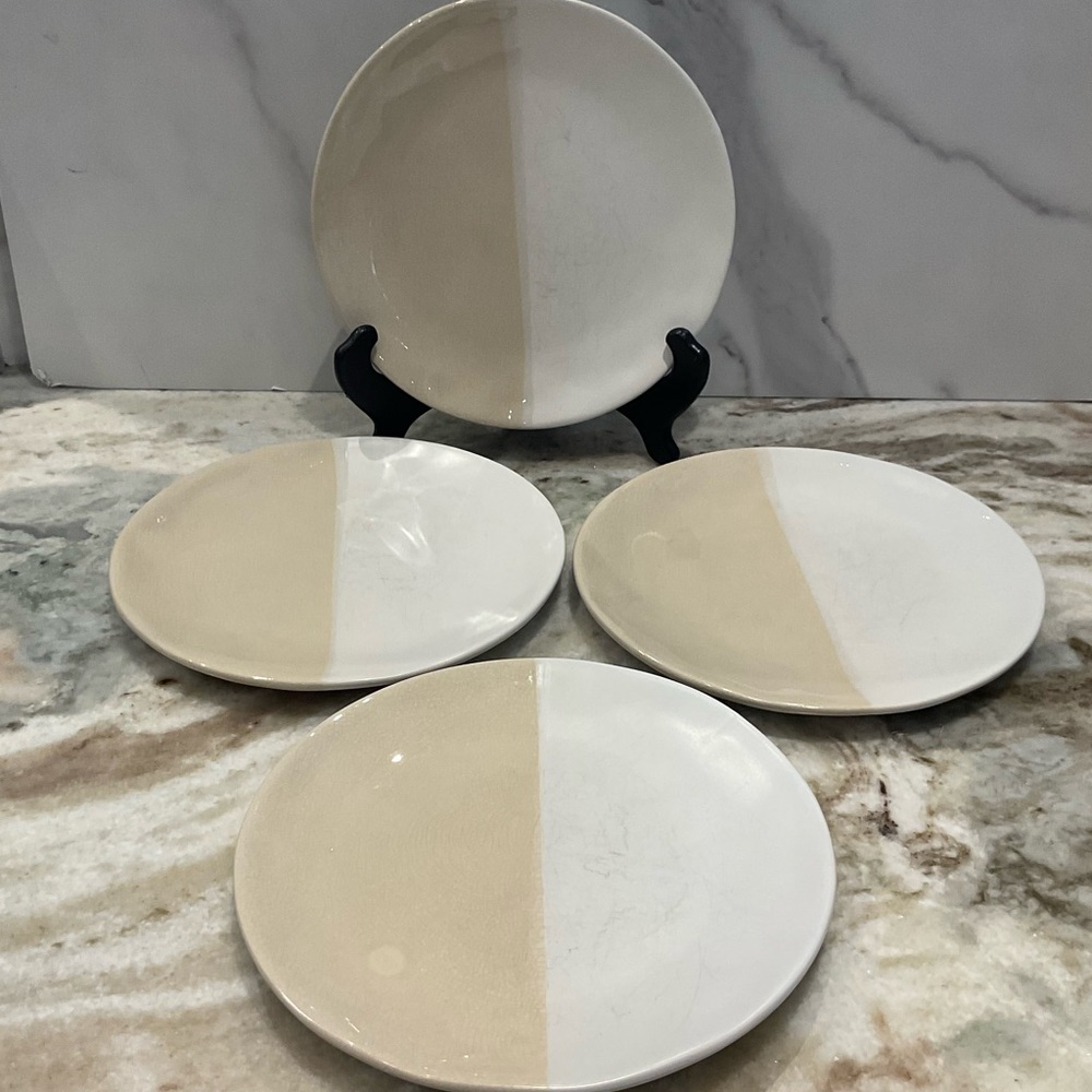 Anthropologie Keegan By Joyce Tan Two Tone 8.25” Salad Luncheon Plates Set of 4
